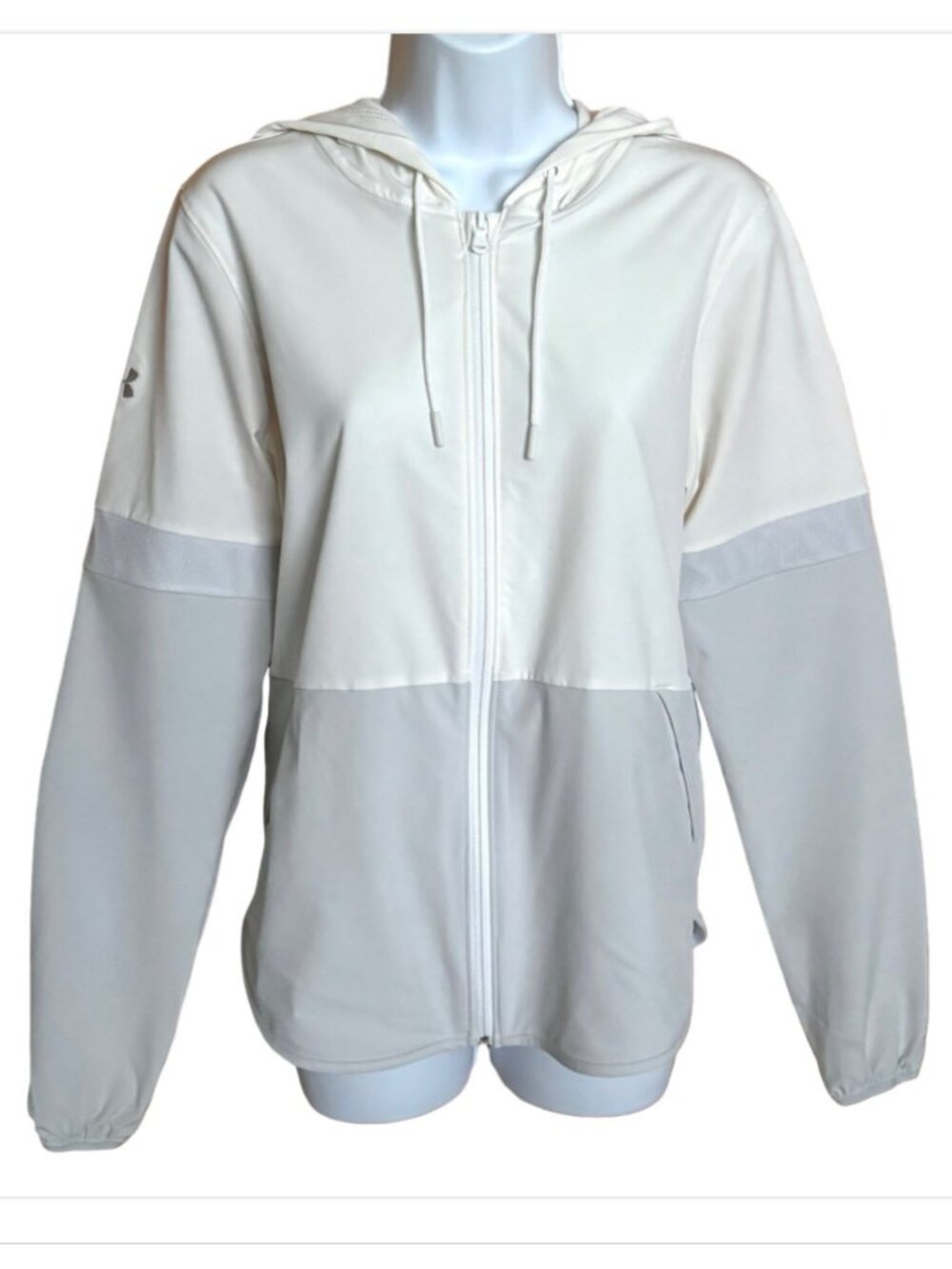 Under Armour Womens Squad Warm Up Jacket Performance Preppy Athletic White Gray